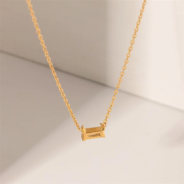 Rectangle Zircon Chain Necklace