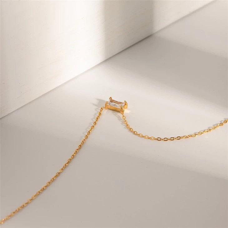 Rectangle Zircon Chain Necklace