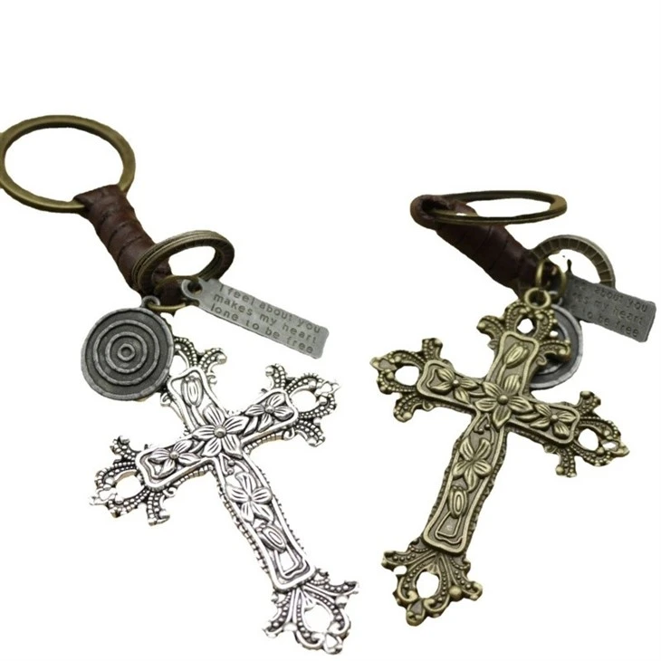 Bronze Cross Keychain | Retro Knitting Leather Mens Gift price