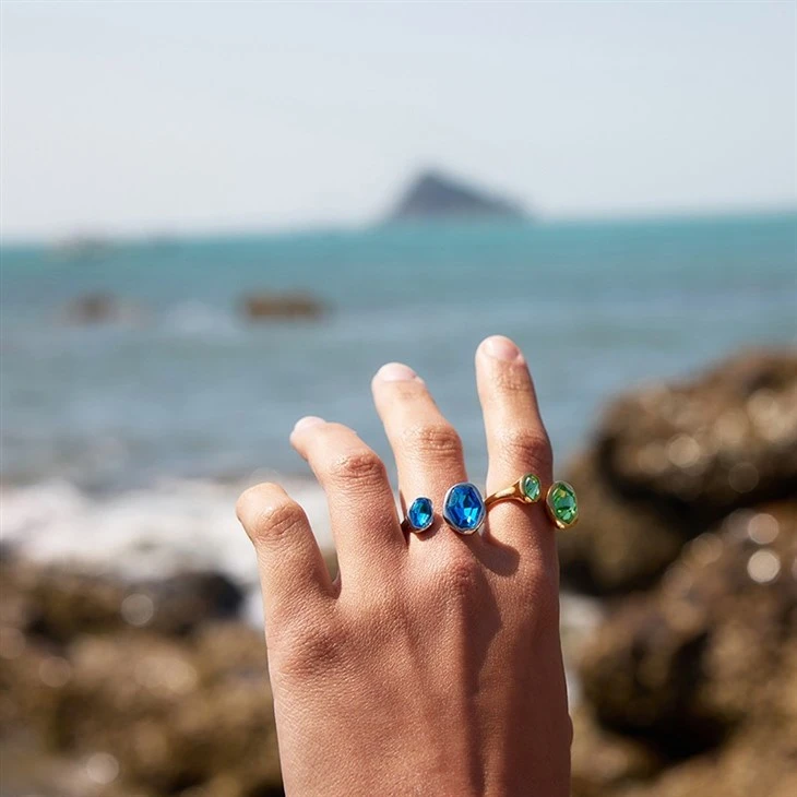 Colorful CZ Two Stone Open Ring factory