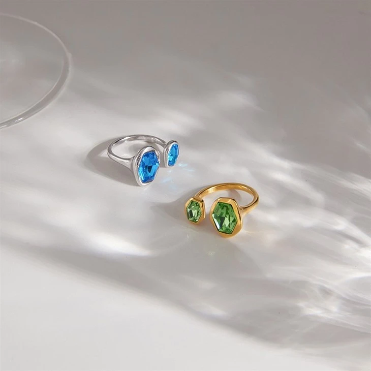 Colorful CZ Two Stone Open Ring high quality