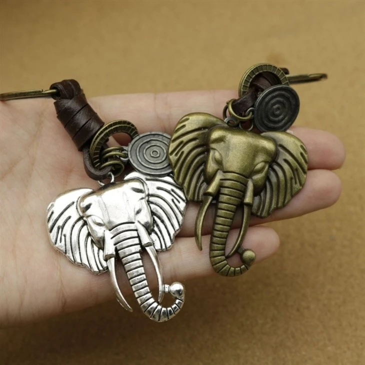 Vintage Elephant Keychain | Braided Leather Mens Gift best