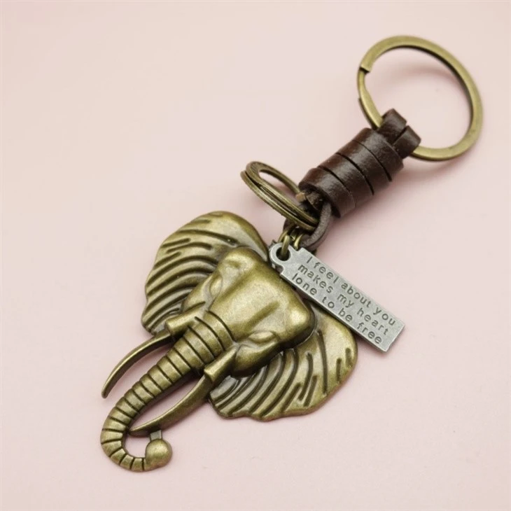 Vintage Elephant Keychain | Braided Leather Mens Gift high quality