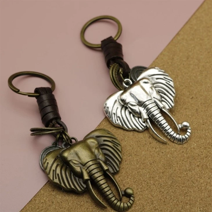 Vintage Elephant Keychain | Braided Leather Mens Gift suppliers