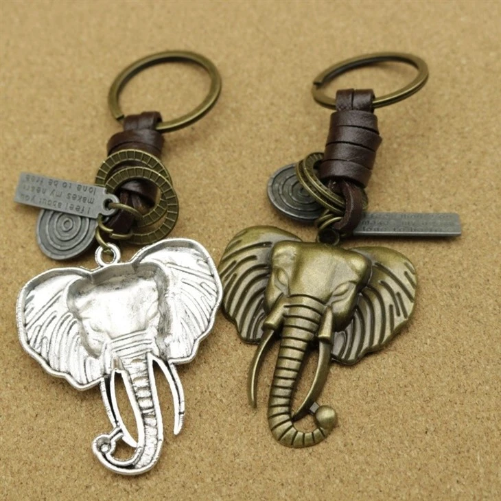 Vintage Elephant Keychain | Braided Leather Mens Gift factory
